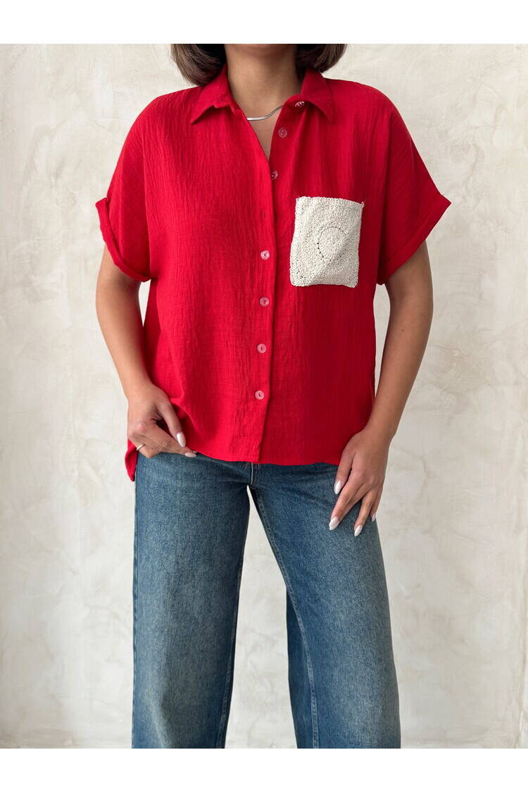 Linen Raw Pocket Applique Pocket Linen Wholesale Shirt