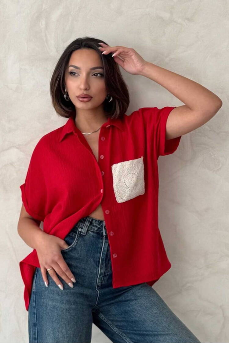 Linen Raw Pocket Applique Pocket Linen Wholesale Shirt - Brand: Topshow - Women's Clothing Wholesale - Globality Store