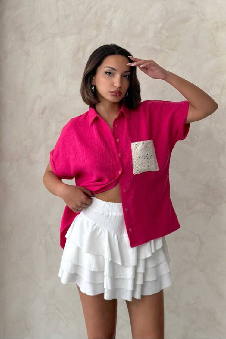 Linen Raw Pocket Applique Pocket Linen Wholesale Shirt - Brand: Topshow - Women's Clothing Wholesale - Globality Store
