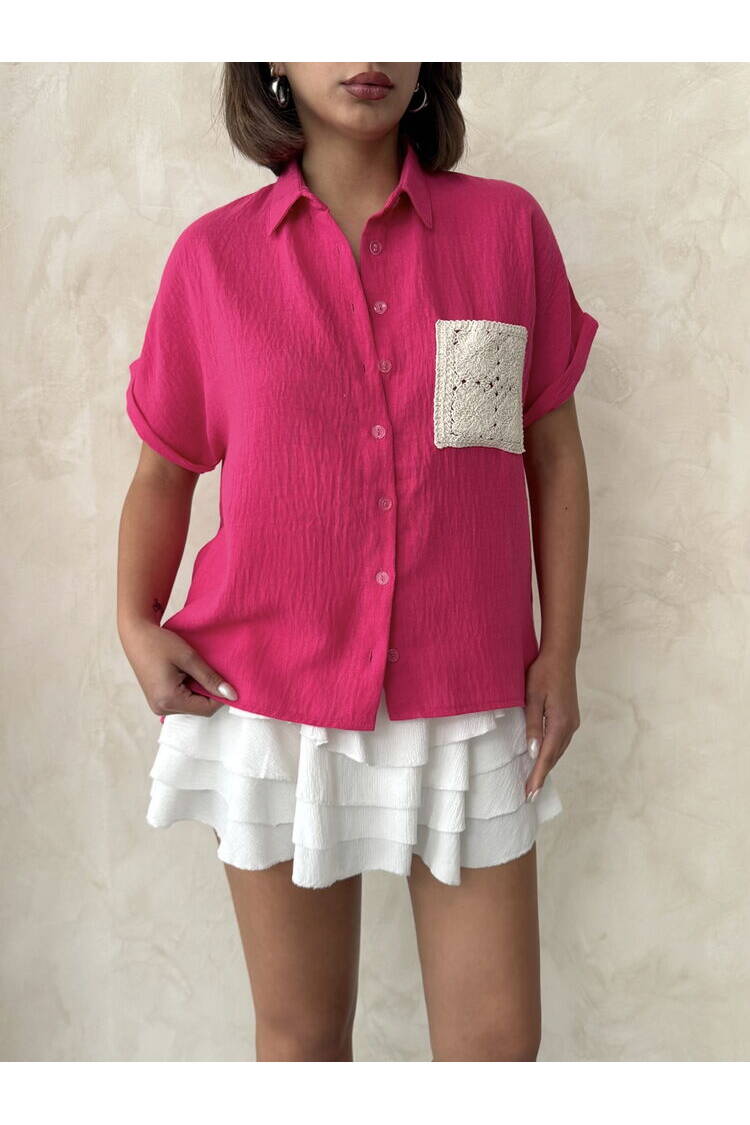 Linen Raw Pocket Applique Pocket Linen Wholesale Shirt