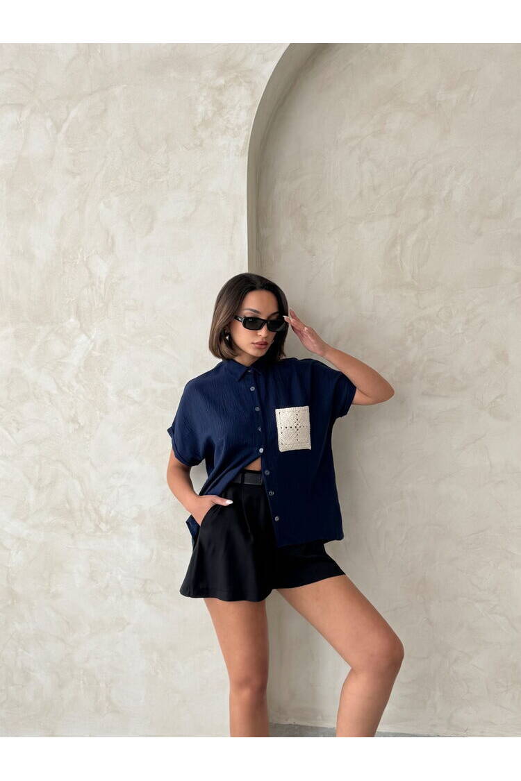 Linen Raw Pocket Applique Pocket Linen Wholesale Shirt