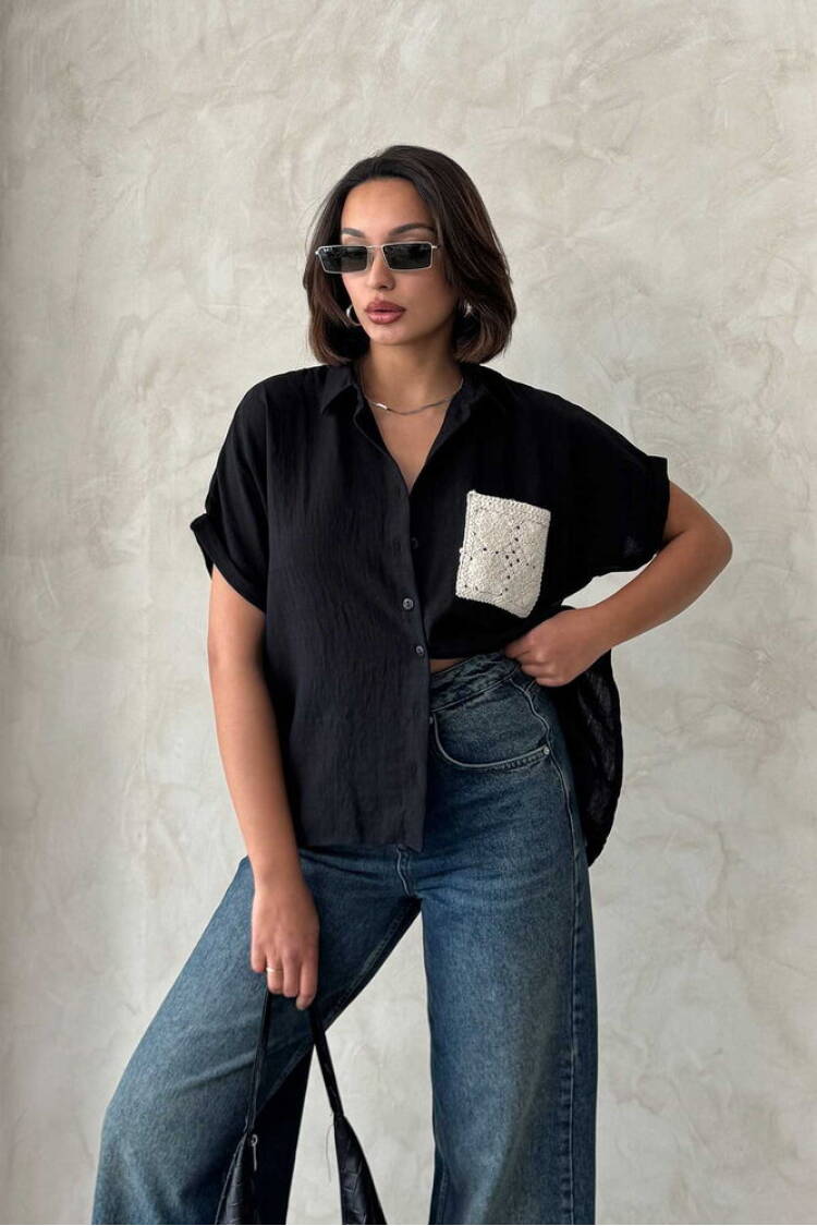 Linen Raw Pocket Applique Pocket Linen Wholesale Shirt - Brand: Topshow - Women's Clothing Wholesale - Globality Store