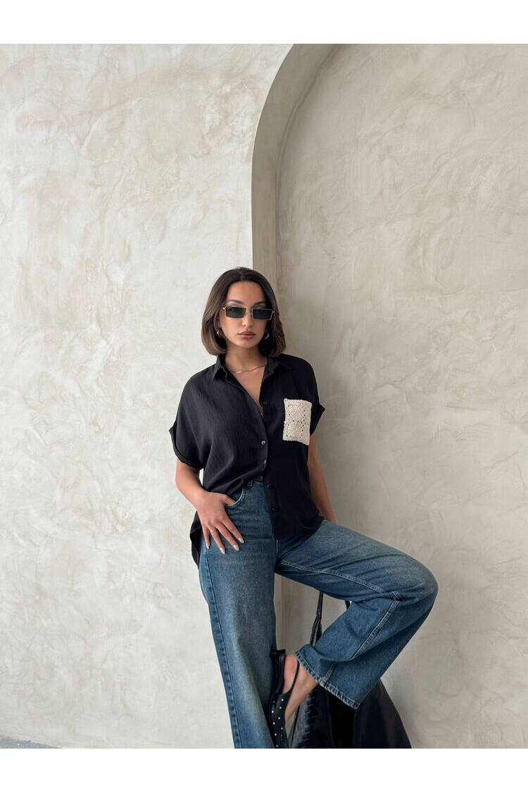 Linen Raw Pocket Applique Pocket Linen Wholesale Shirt