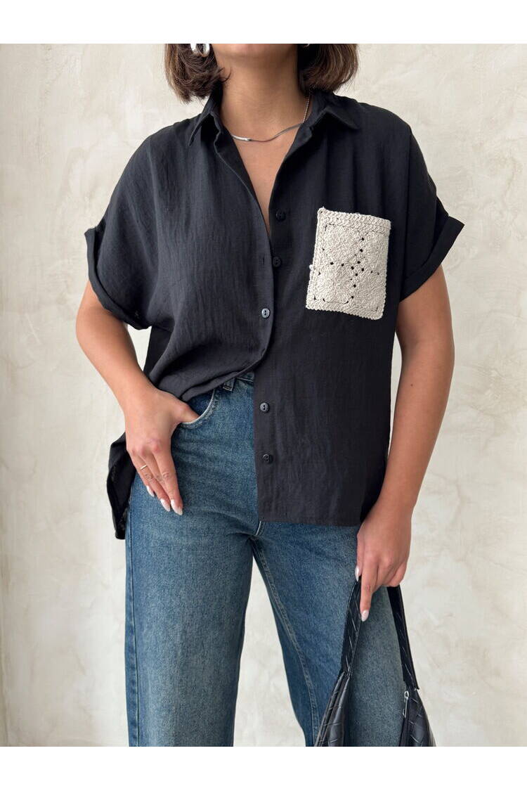 Linen Raw Pocket Applique Pocket Linen Wholesale Shirt