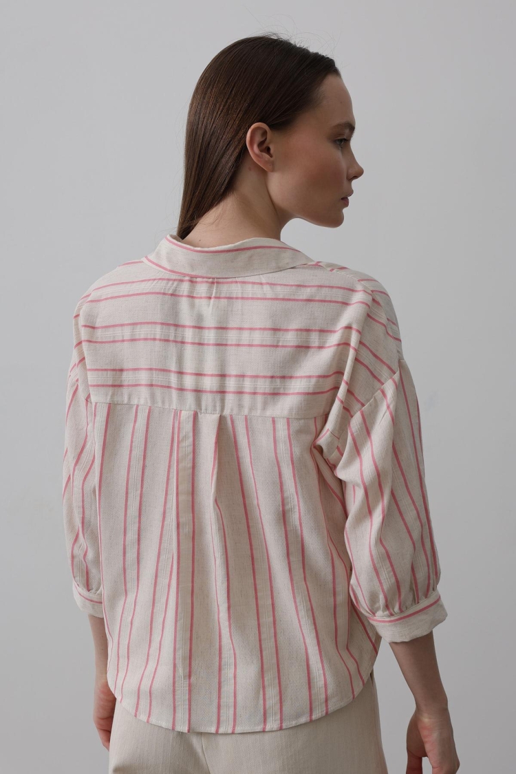 Striped Short Shirt - Beige