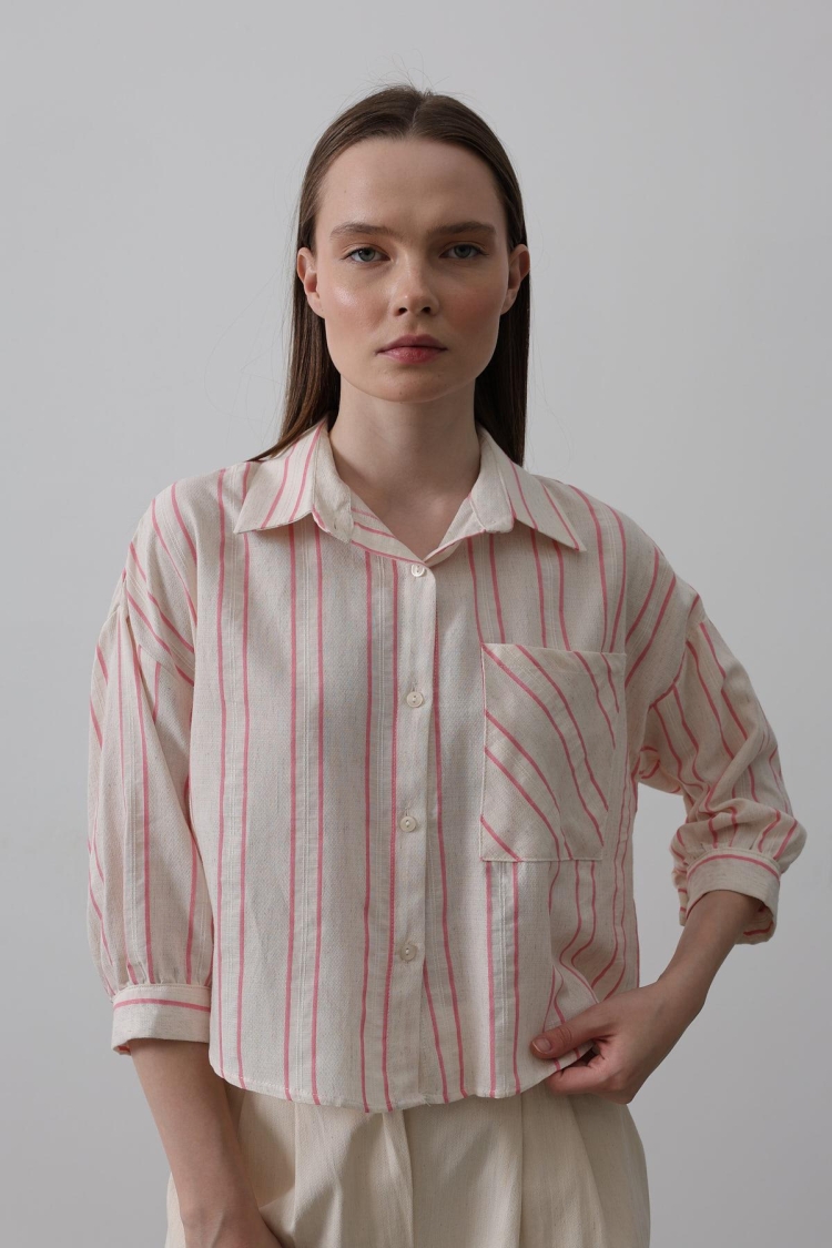 Striped Short Shirt - Beige