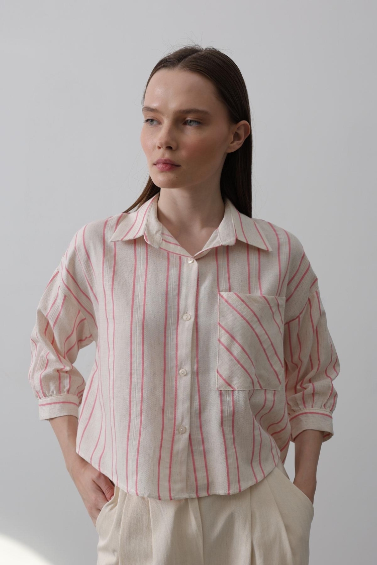 Striped Short Shirt - Beige