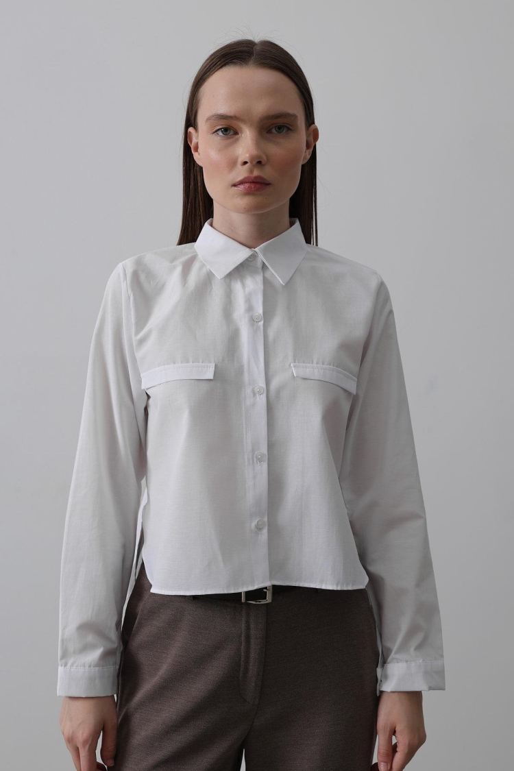 Long Sleeve Shirt With Pockets - Reyon - Globality Store - Women Clothes Wholesale Turkey