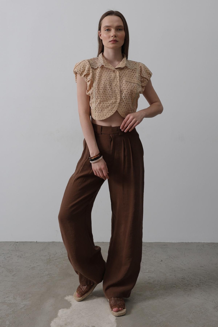 Lace Collar Wadded Blouse - Reyon - Globality Store - Women Clothes Wholesale Turkey