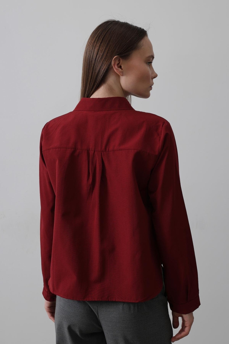 Long Sleeve Shirt With Pockets - Burgundy