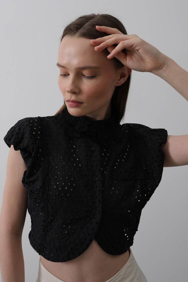 Lace Collar Wadded Blouse - Reyon - Globality Store - Women Clothes Wholesale Turkey