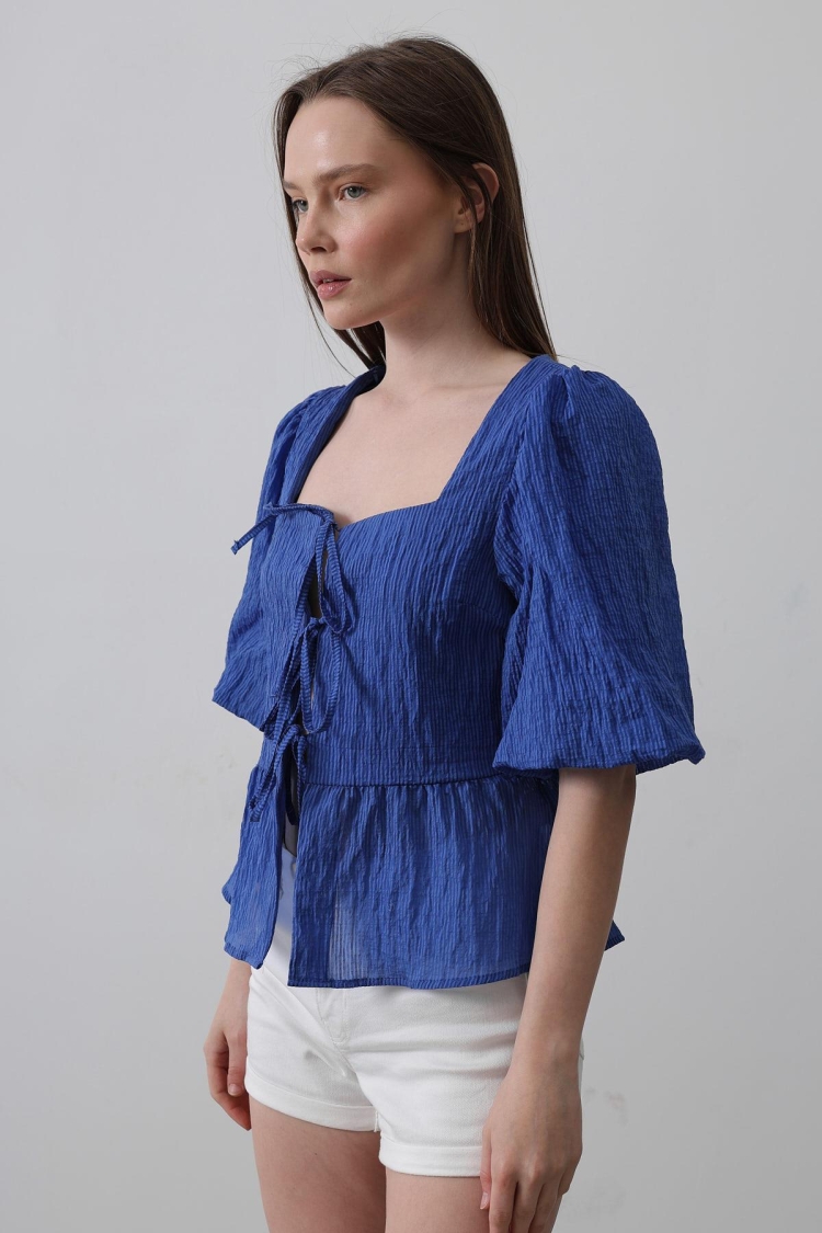 Square Collar Balloon Sleeve Blouse