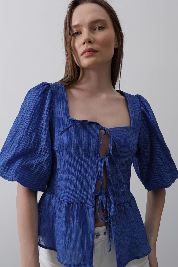 Square Collar Balloon Sleeve Blouse