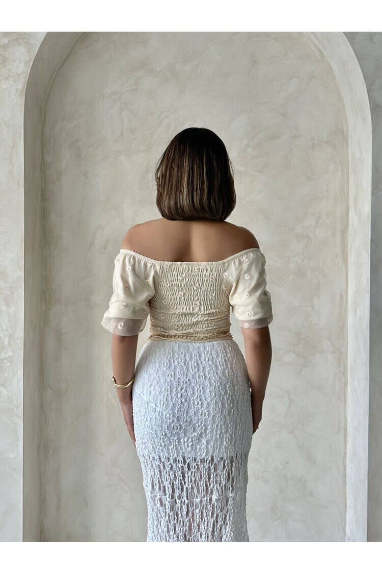Gipe Detailed Patterned Chiffon Wholesale Blouse
