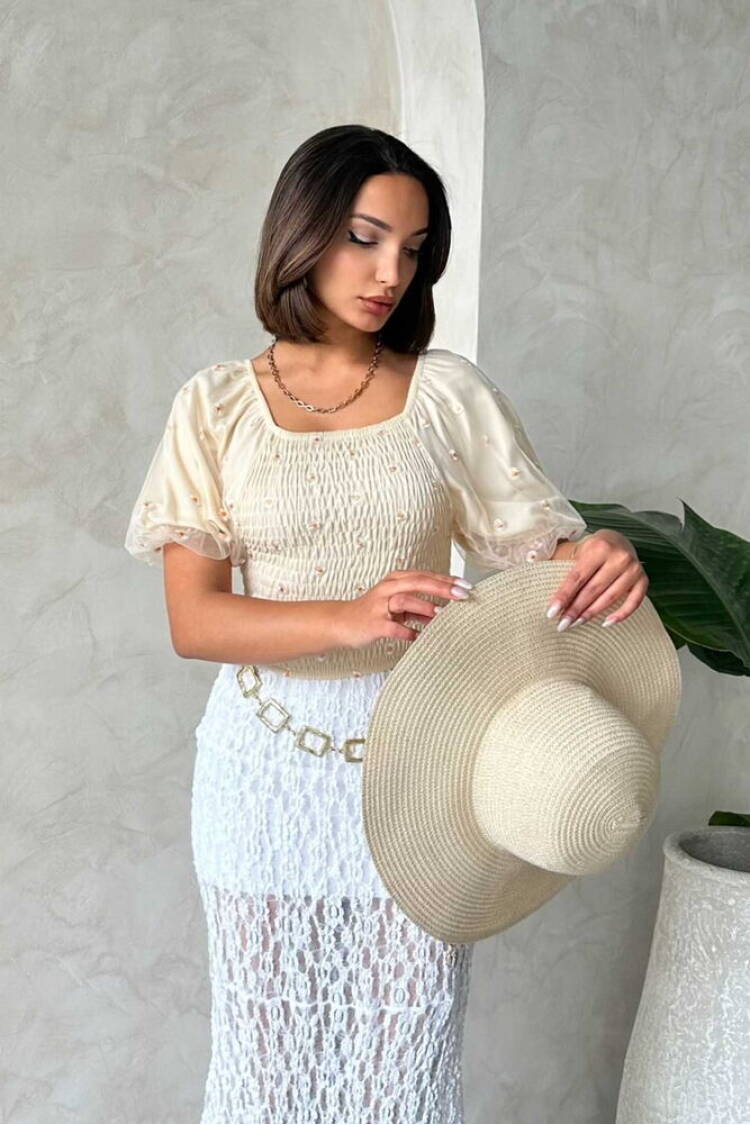 Gipe Detailed Patterned Chiffon Wholesale Blouse - Topshow - Globality Store - Women Clothes Wholesale Turkey