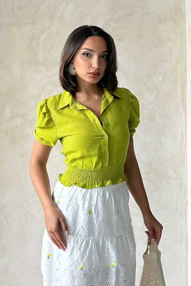 Pistachio Green Linen Wholesale Shirt - Topshow - Globality Store - Women Clothes Wholesale Turkey