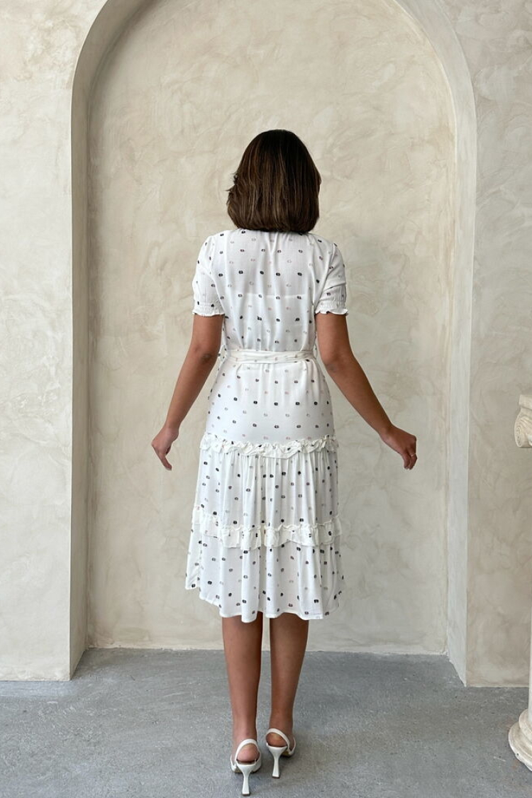 D1938 Shirt Collar Skirt Two Ruffles Dress