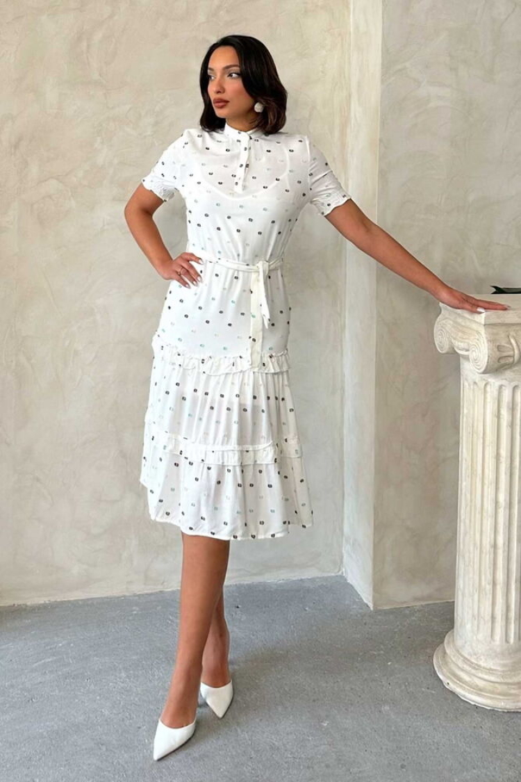 D1938 Shirt Collar Skirt Two Ruffles Dress - Çağla - Topshow - Globality Store - Women Clothes Wholesale Turkey