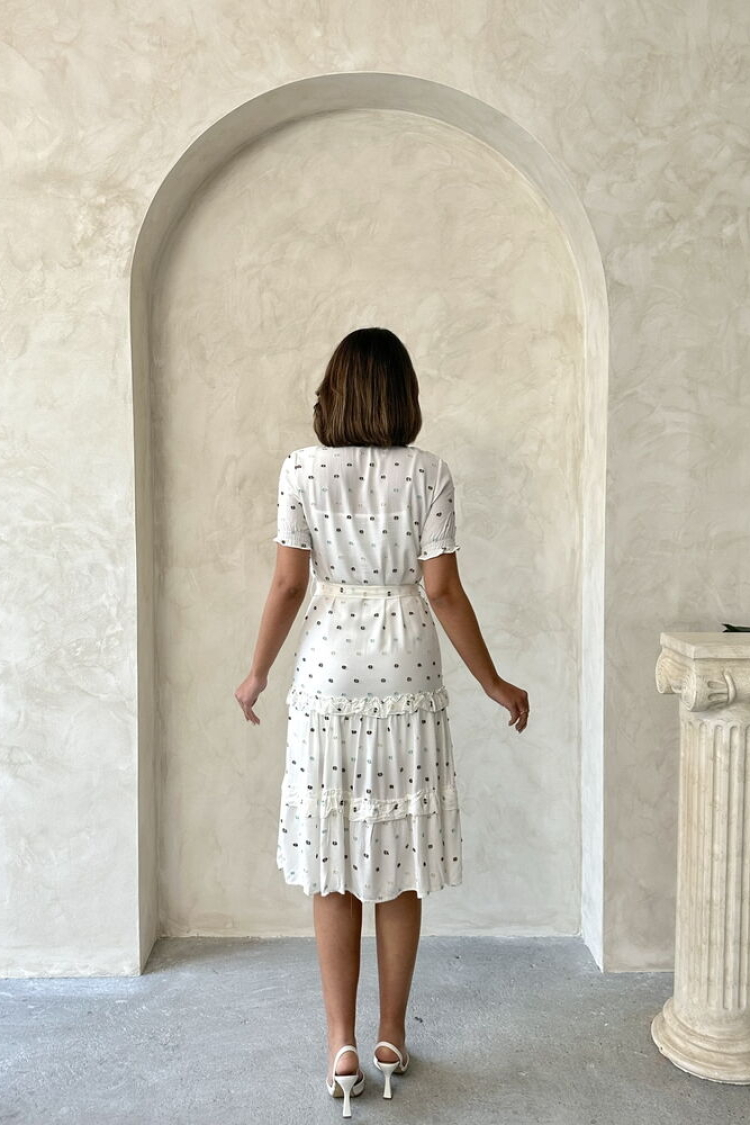 D1938 Shirt Collar Skirt Two Ruffles Dress - Çağla