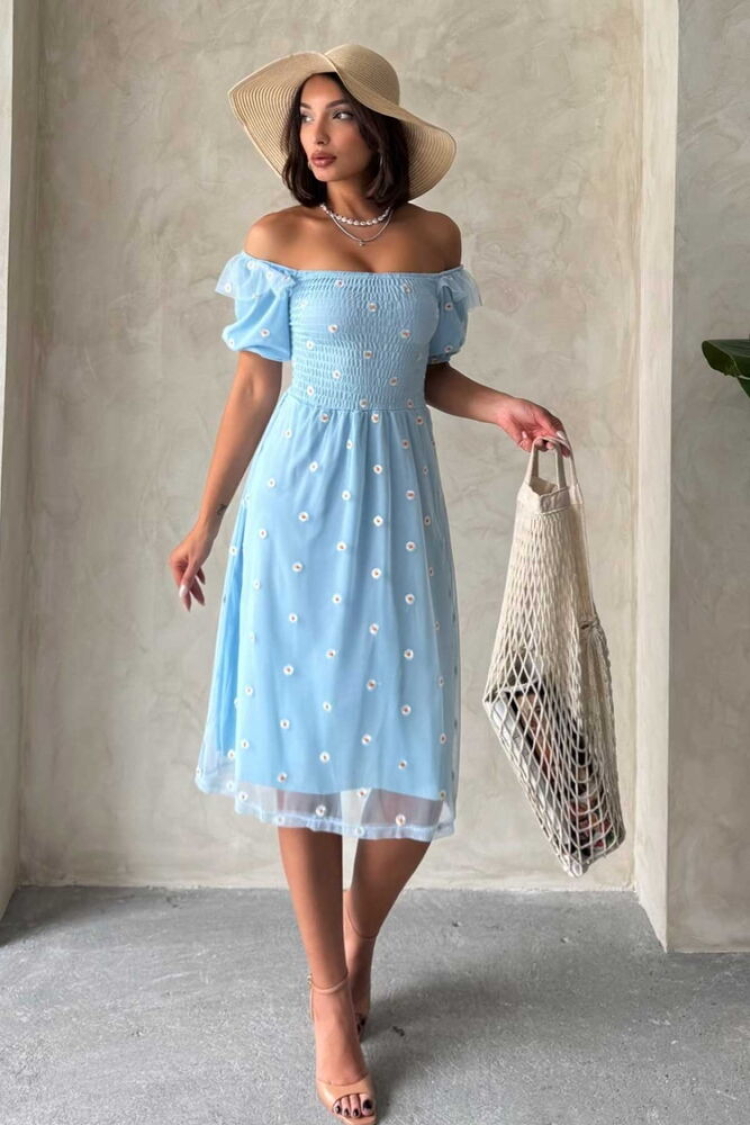 Boat Neck Chest Gipeli Wholesale Dress - Topshow - Globality Store - Women Clothes Wholesale Turkey