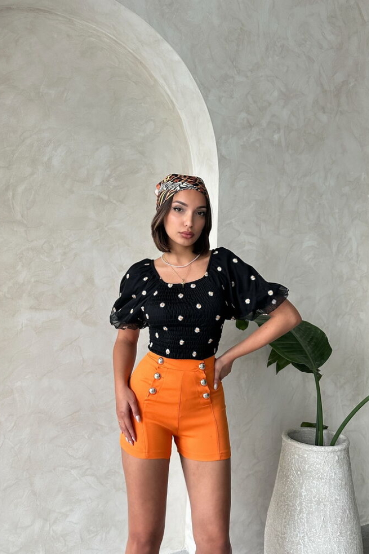 Gipe Detailed Patterned Chiffon Wholesale Blouse