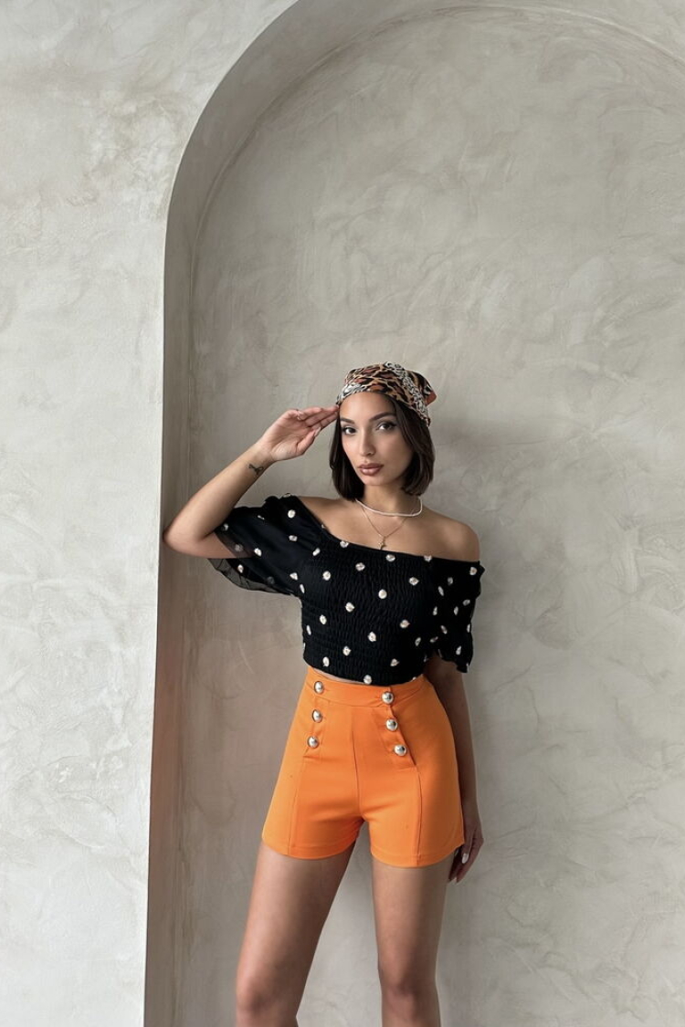 Gipe Detailed Patterned Chiffon Wholesale Blouse