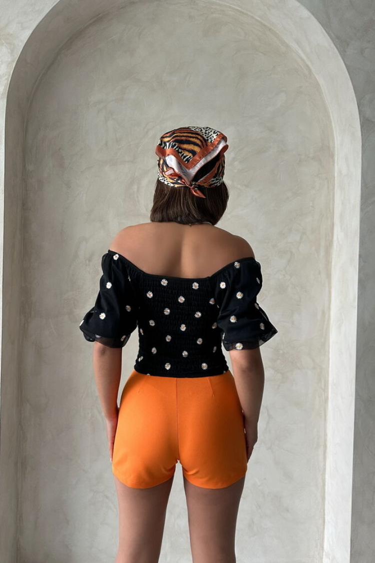 Gipe Detailed Patterned Chiffon Wholesale Blouse