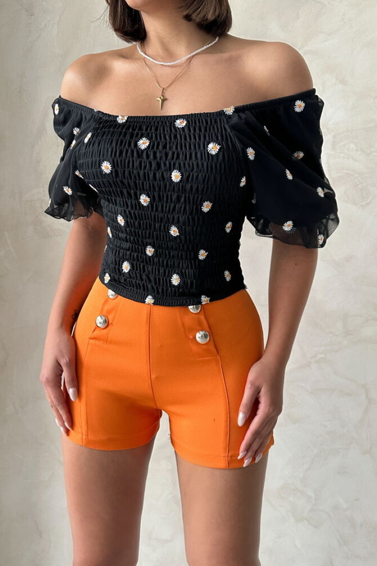 Gipe Detailed Patterned Chiffon Wholesale Blouse