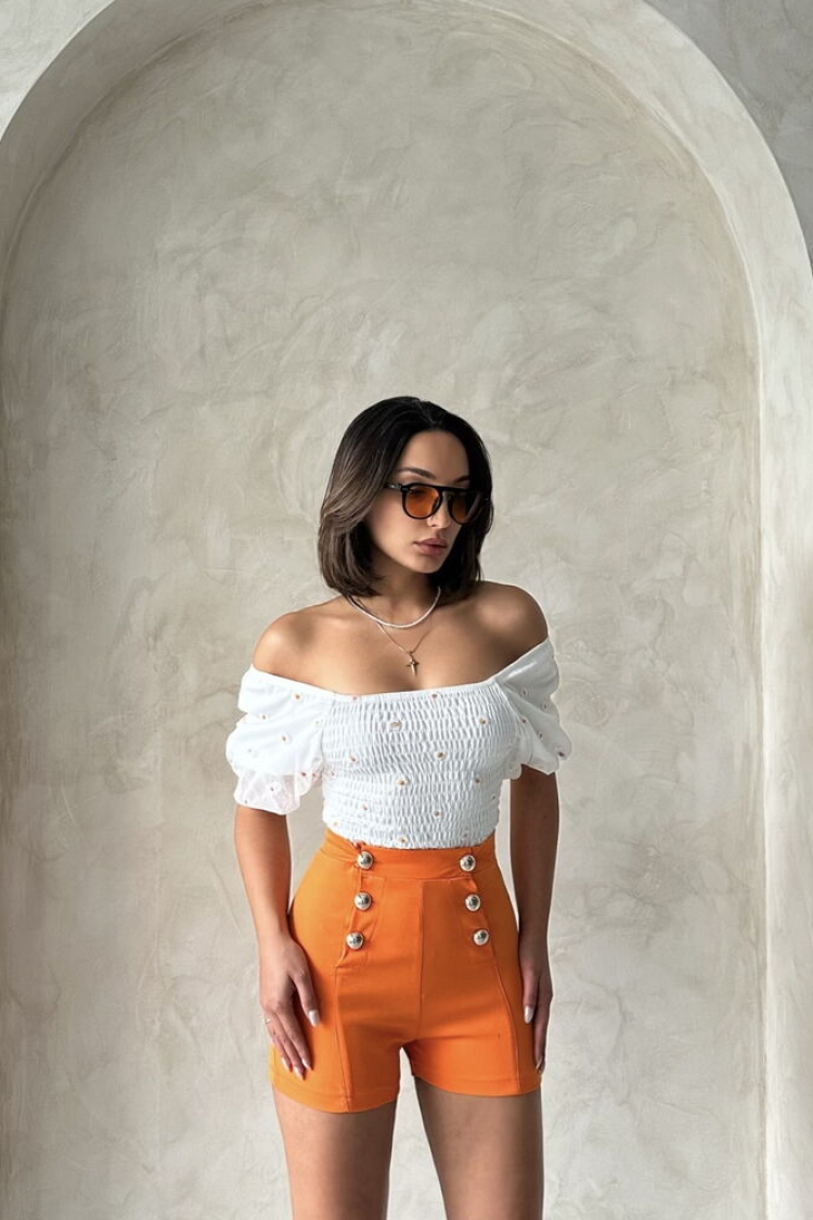 Gipe Detailed Patterned Chiffon Wholesale Blouse