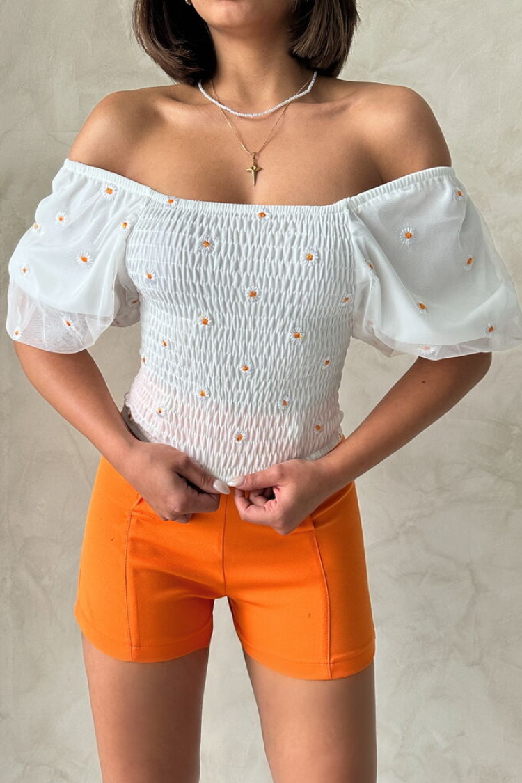 Gipe Detailed Patterned Chiffon Wholesale Blouse