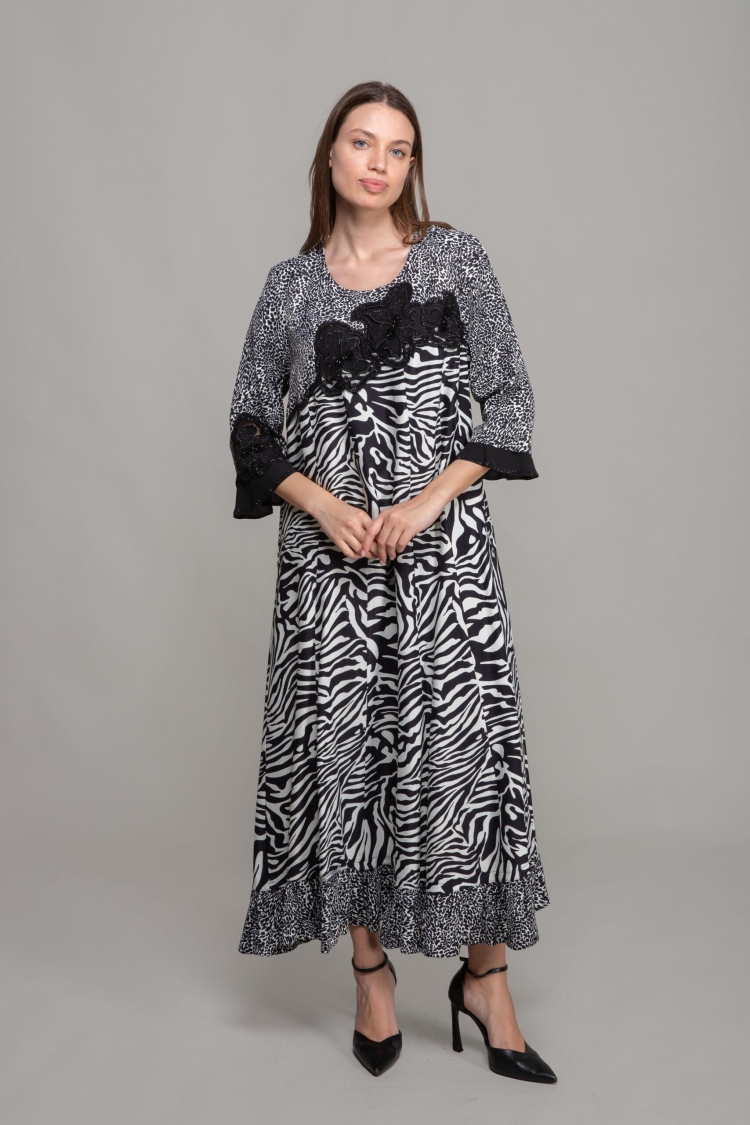 Round Neck Satin Empirme Dress