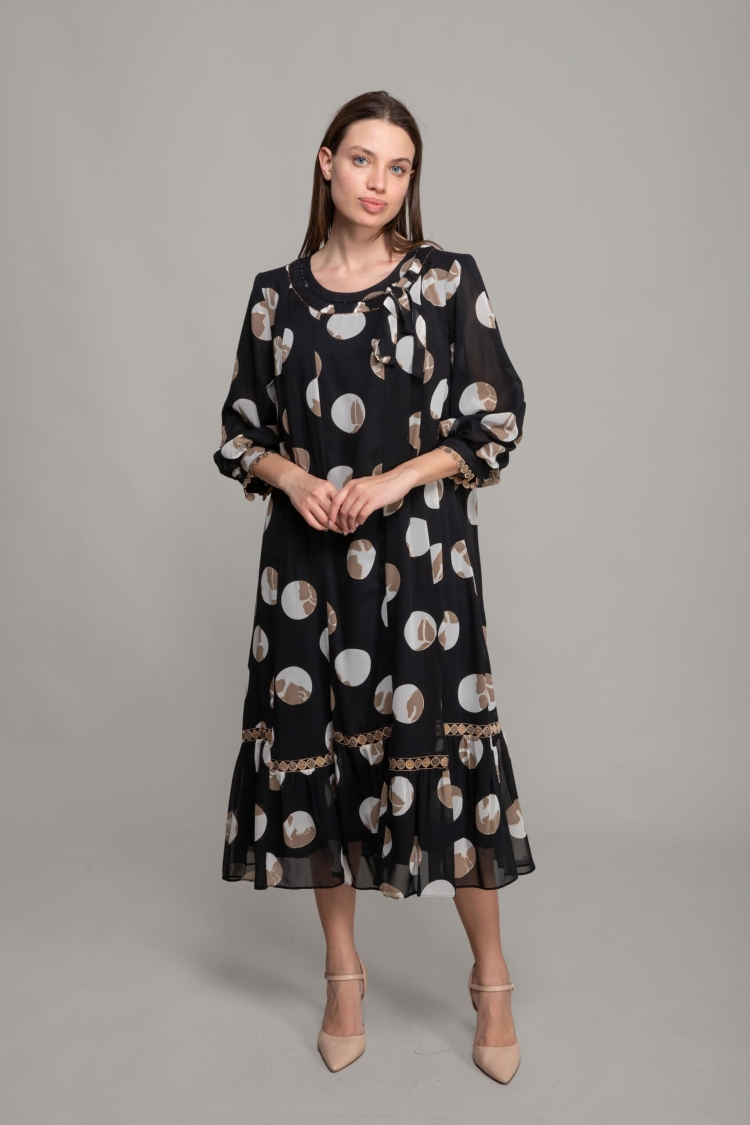Round Neck Foil Chiffon Dress