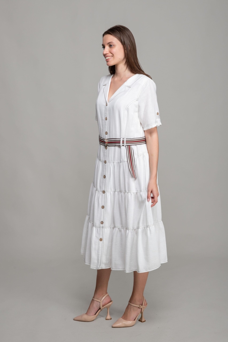 V Shirt Collar Rio Linen Dress