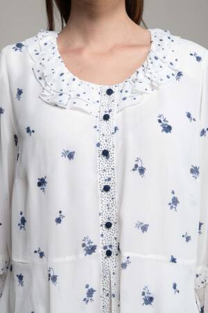 Round Neck Ruffle Gunpowder Dress - GUMANIZE - Globality Store - Women Clothes Wholesale Turkey