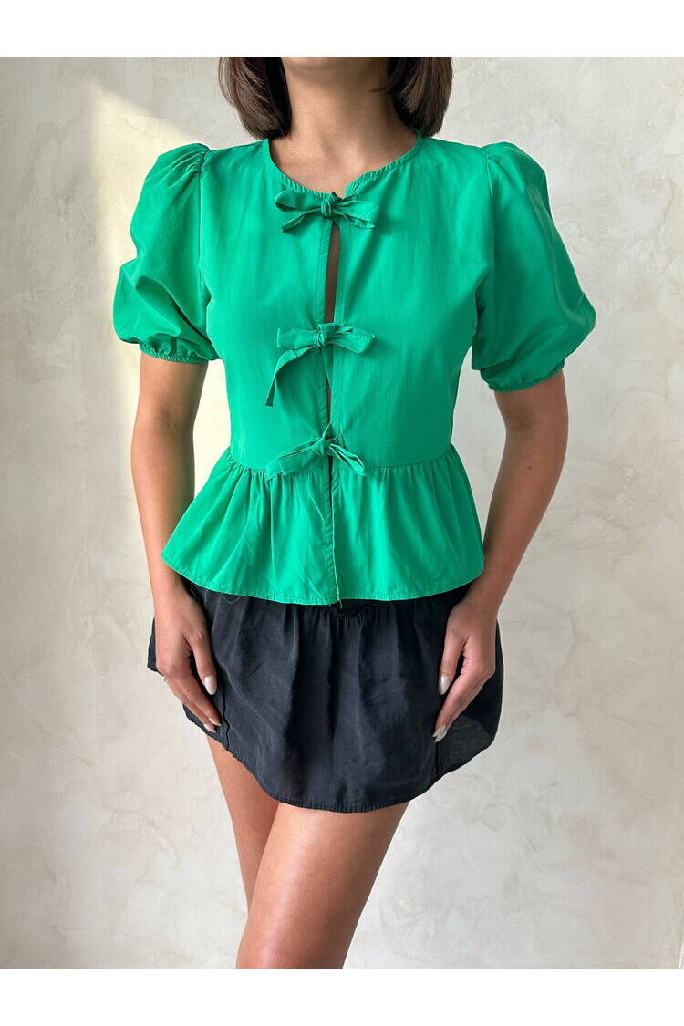 Front Tie Poplin Wholesale Blouse