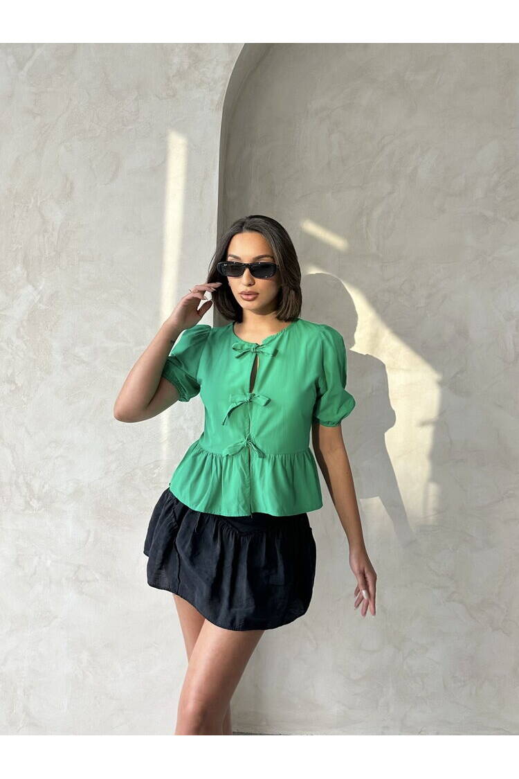 Front Tie Poplin Wholesale Blouse