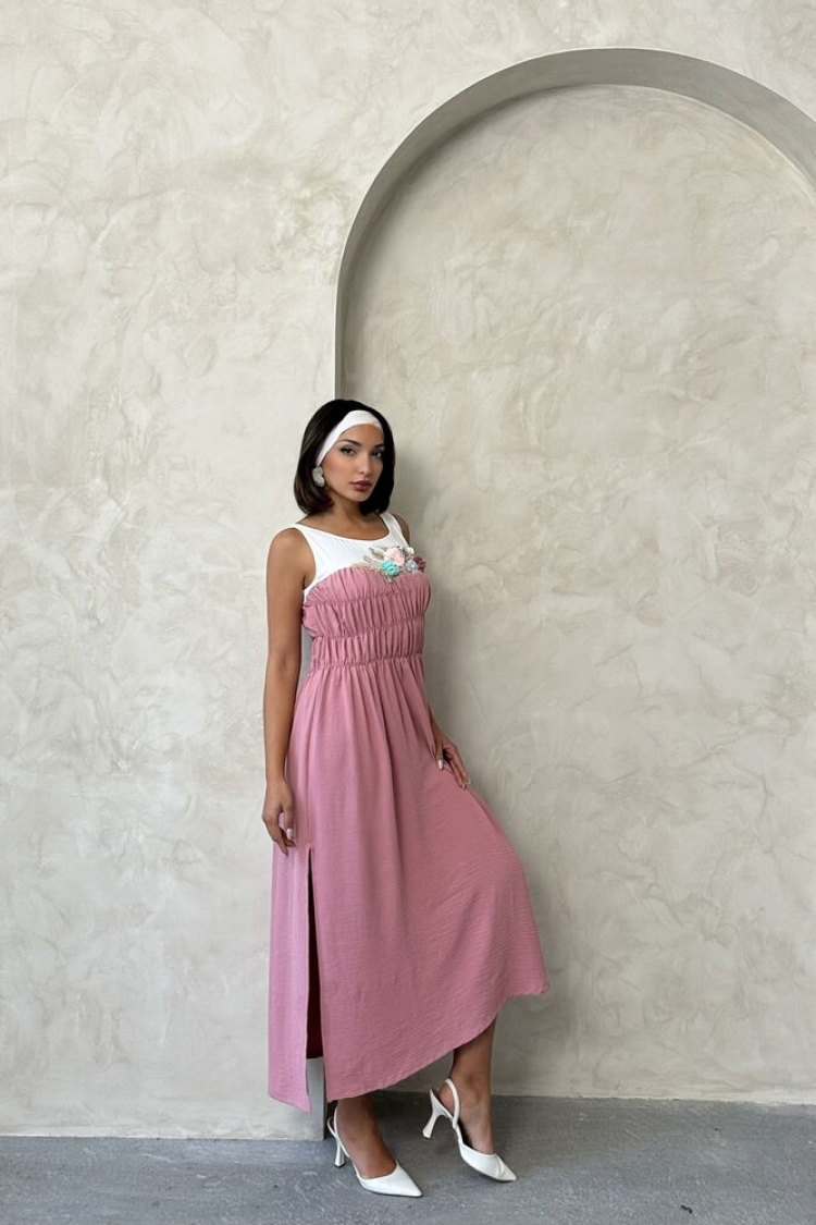 Powder Chest Floral Long Wholesale Dress