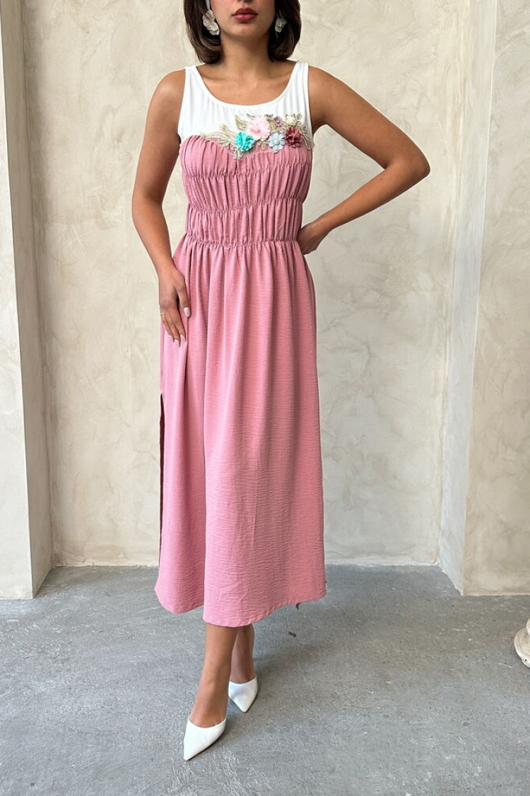 Powder Chest Floral Long Wholesale Dress