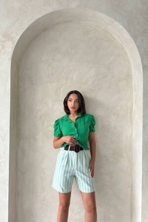 Çağla Striped Belted Linen Wholesale Shorts - Topshow - Globality Store - Women Clothes Wholesale Turkey