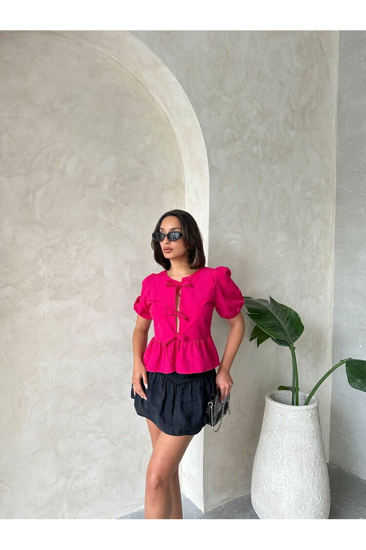 Front Tie Poplin Wholesale Blouse