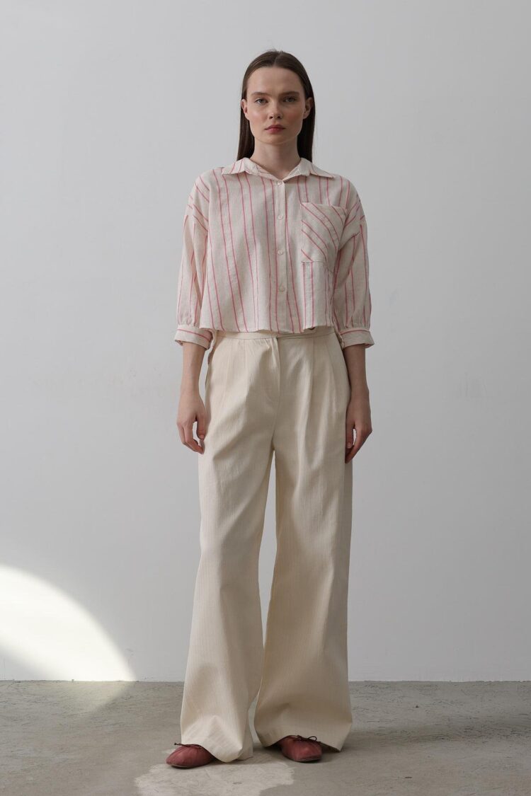 Double Pleated Palazzo Pants - Beige
