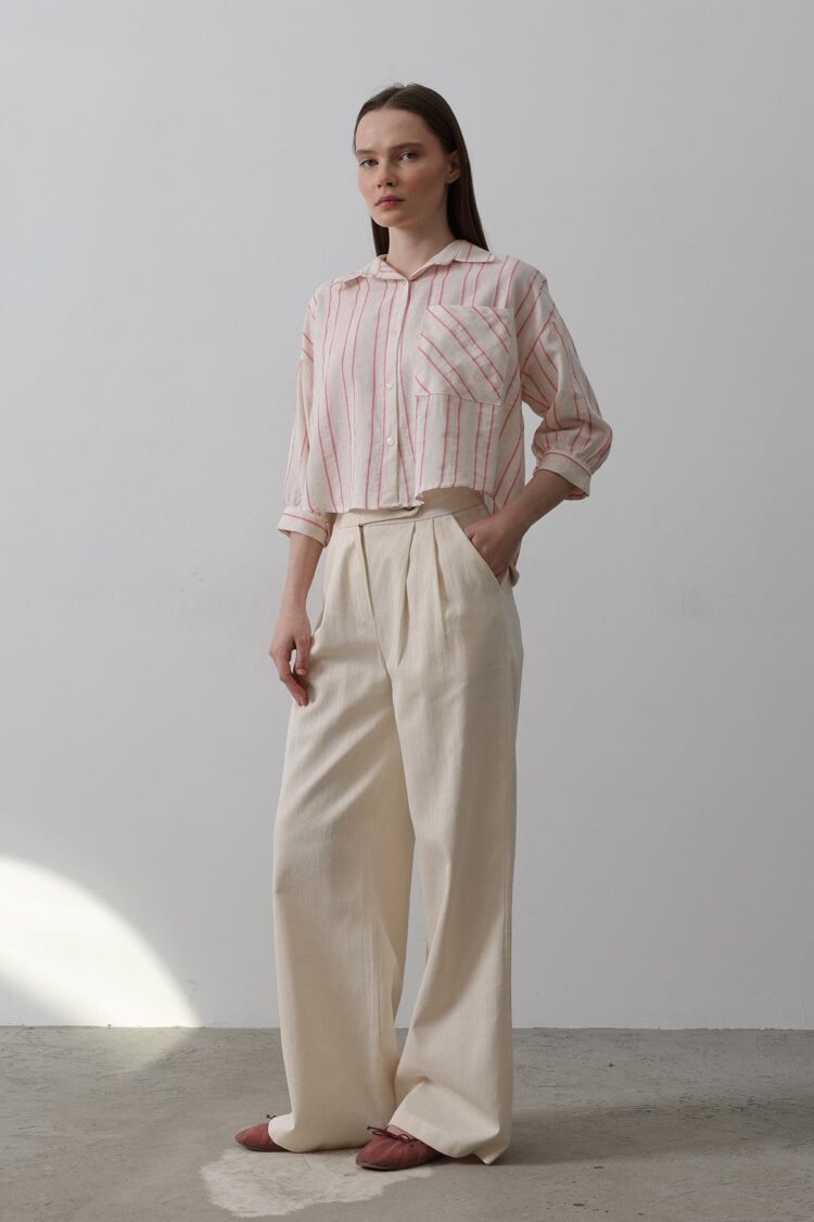 Double Pleated Palazzo Pants - Beige