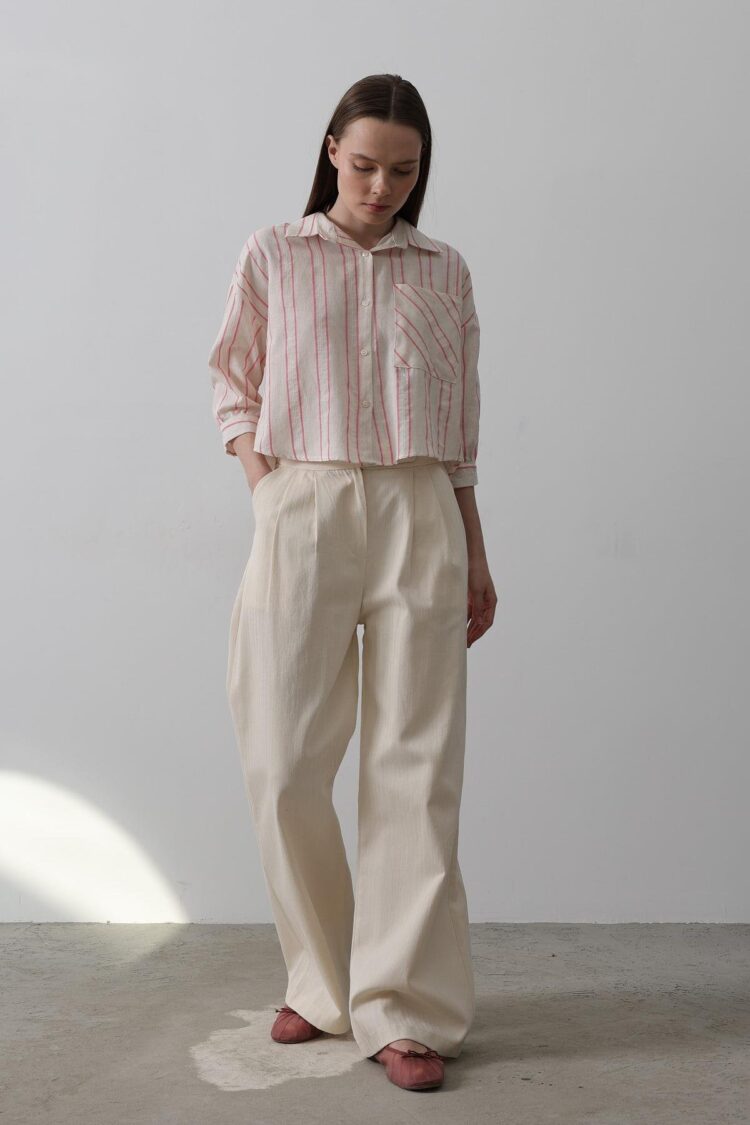 Double Pleated Palazzo Pants - Beige