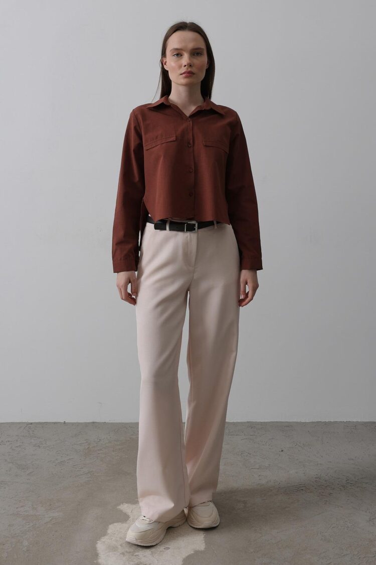 Belted Palazzo Pants - Powder - Reyon - Globality Store - Women Clothes Wholesale Turkey