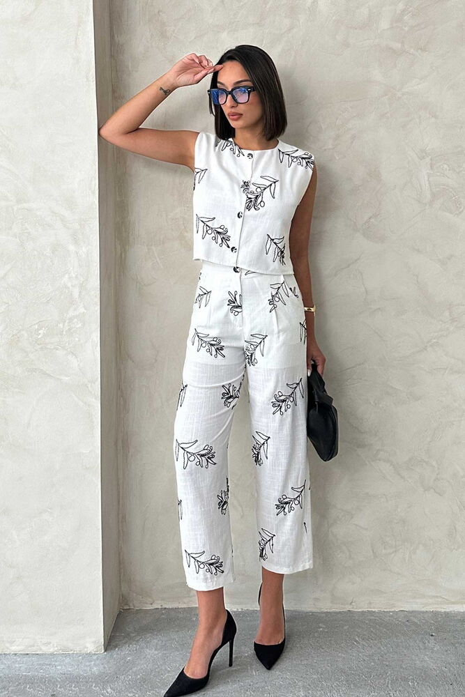 Embroidered Pants - Cream - Topshow - Globality Store - Women Clothes Wholesale Turkey