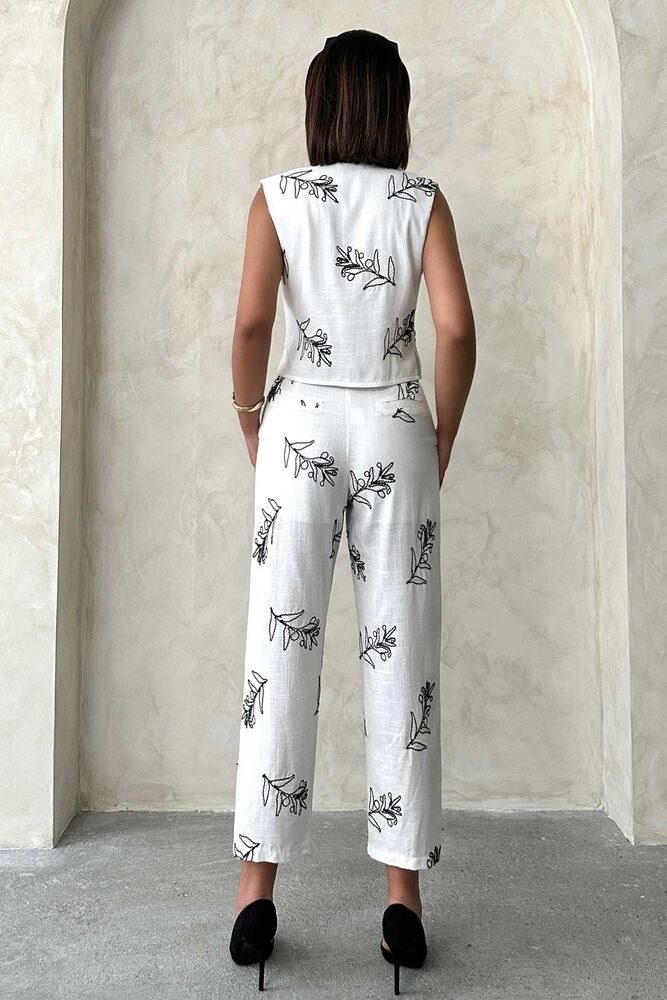 Embroidered Pants - Cream