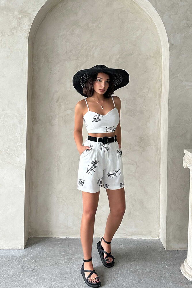 Embroidered Shorts - Cream - Topshow - Globality Store - Women Clothes Wholesale Turkey