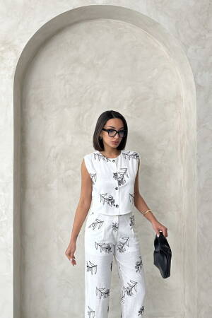 Embroidered Sleeveless Shirt - Cream - Topshow - Globality Store - Women Clothes Wholesale Turkey