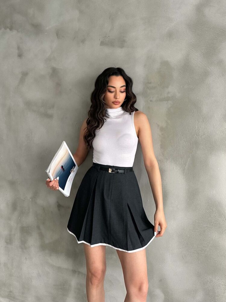 Pile Detailed Polyviscose Skirt