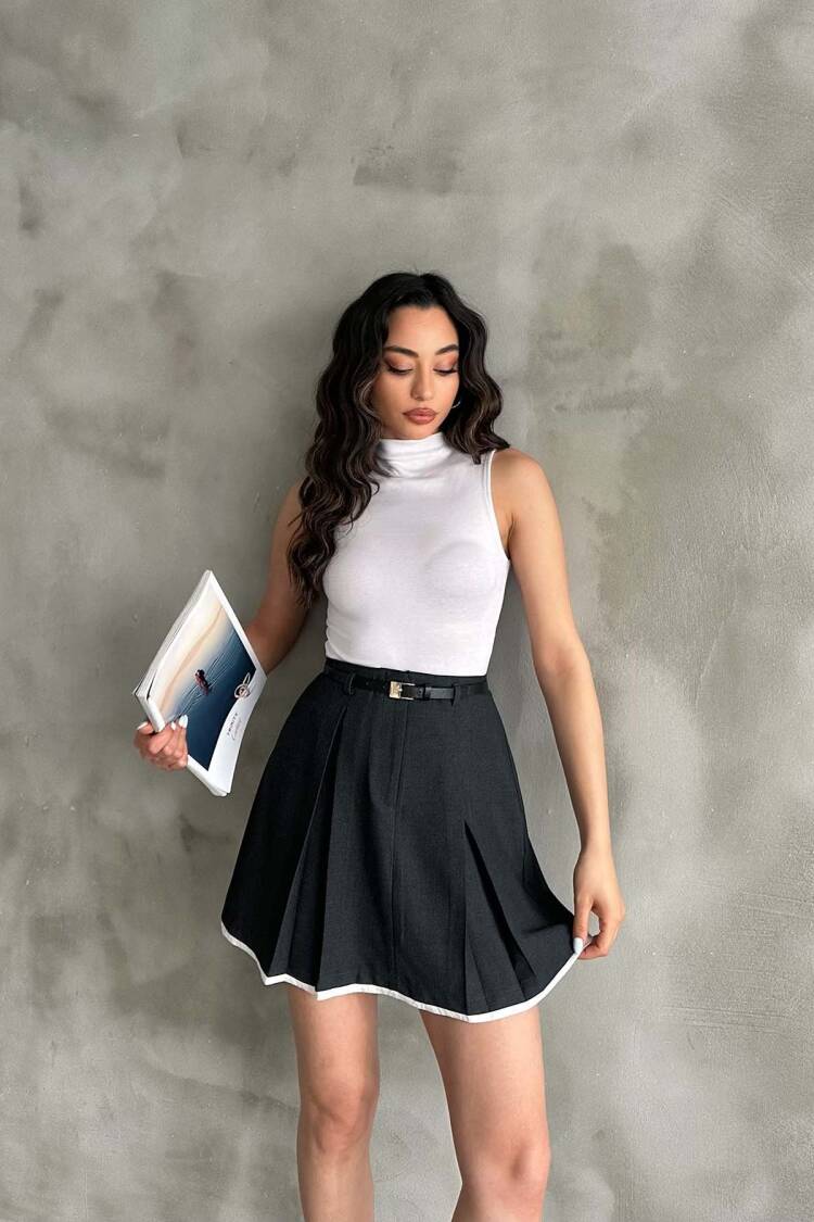 Pile Detailed Polyviscose Skirt